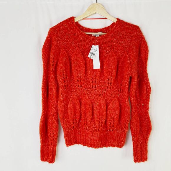 Topshop Women's Pullover Sweater Cable Open Knit Bright Red 0/2 NWT - Picture 1 of 6